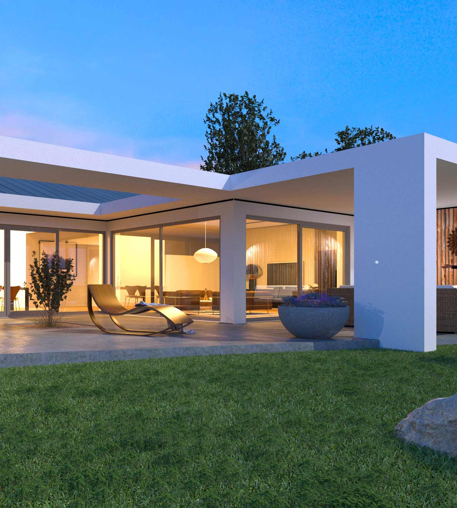 Bungalow mit Atrium und Walmdach